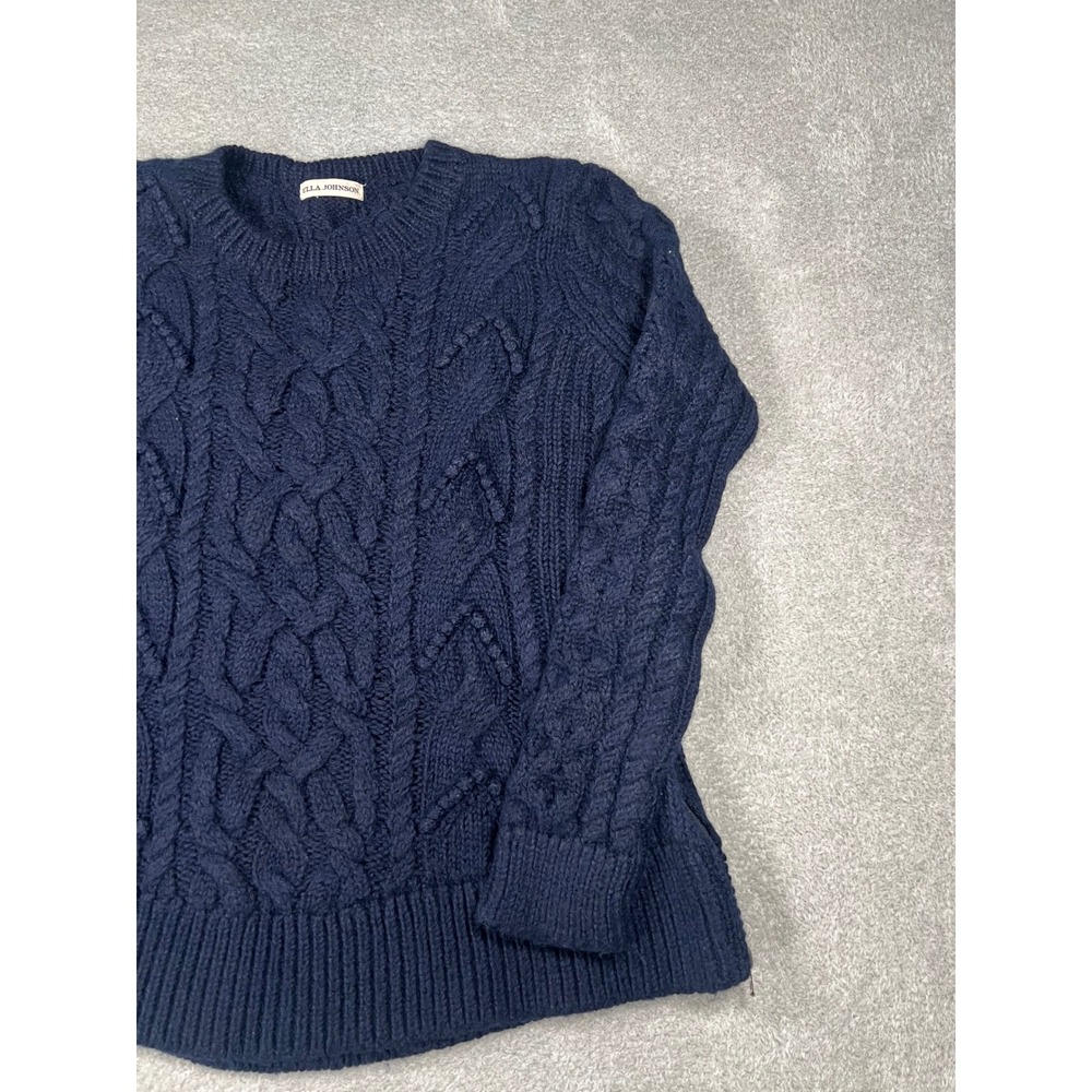 Ulla Johnson Sweater Large Navy Blue Baby Alpaca Cable Knit Side Zip Chunky Twee - Picture 9 of 9